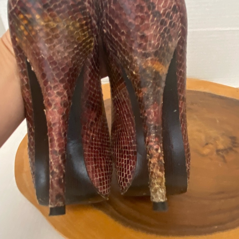 Stuart Weitzman Teal Python Snakeskin Peep Toe He… - image 8